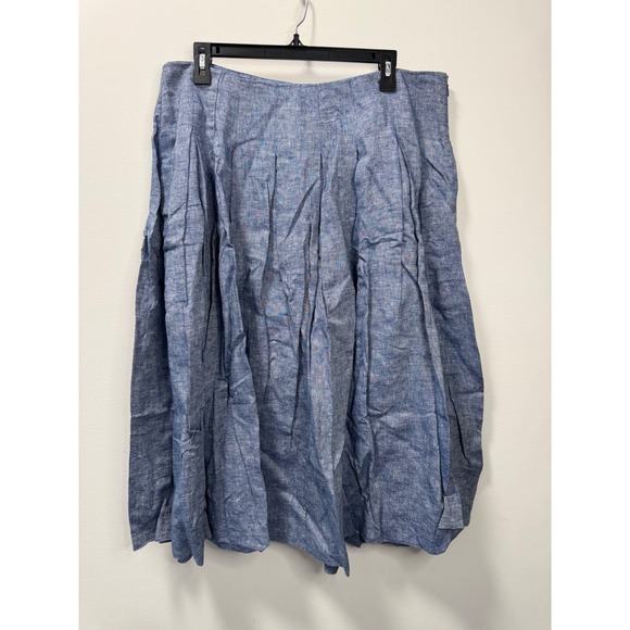 Boden Verity Linen Midi Skirt-Grey Blue Chambray Pleated Pockets 16/18 - Picture 2 of 4